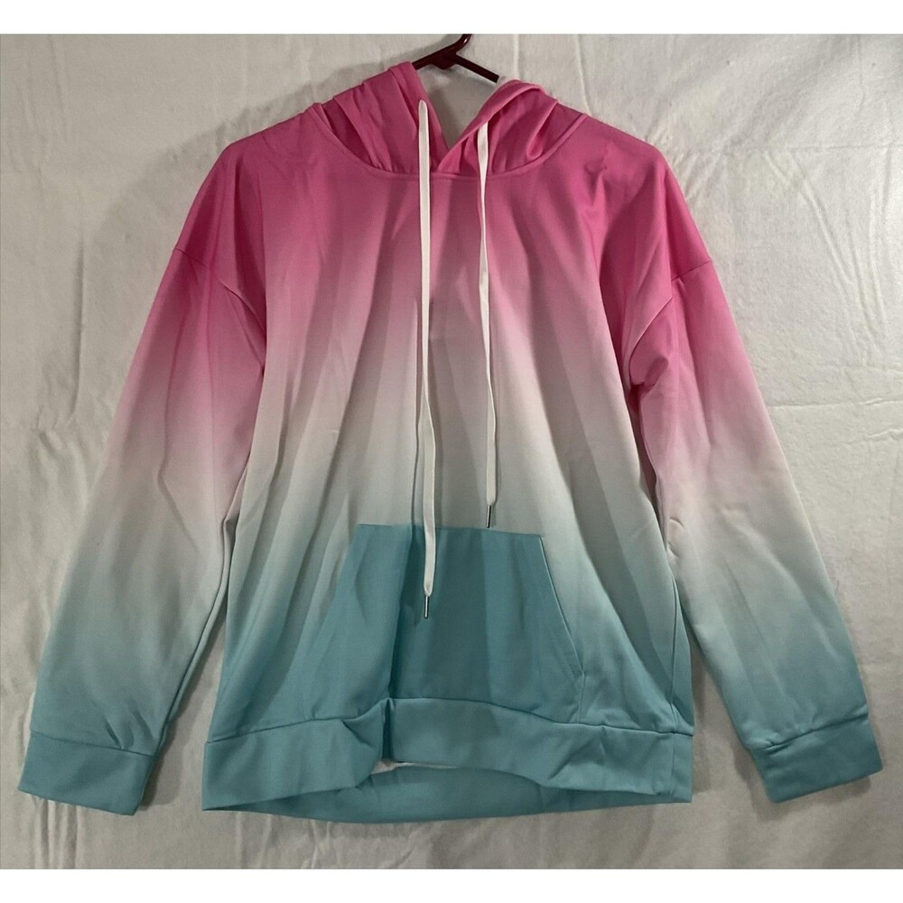 Korelayer Hoodie Womens Medium Pink Blue Ombre Pullover Kangaroo Pocket Soft